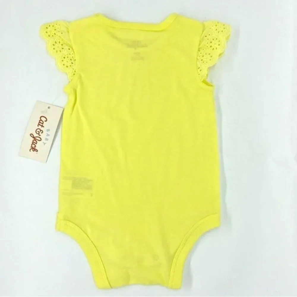 Cat & Jack Yellow Eyelet Flutter Sleeve Bodysuit Onsie New 6-9 Months
